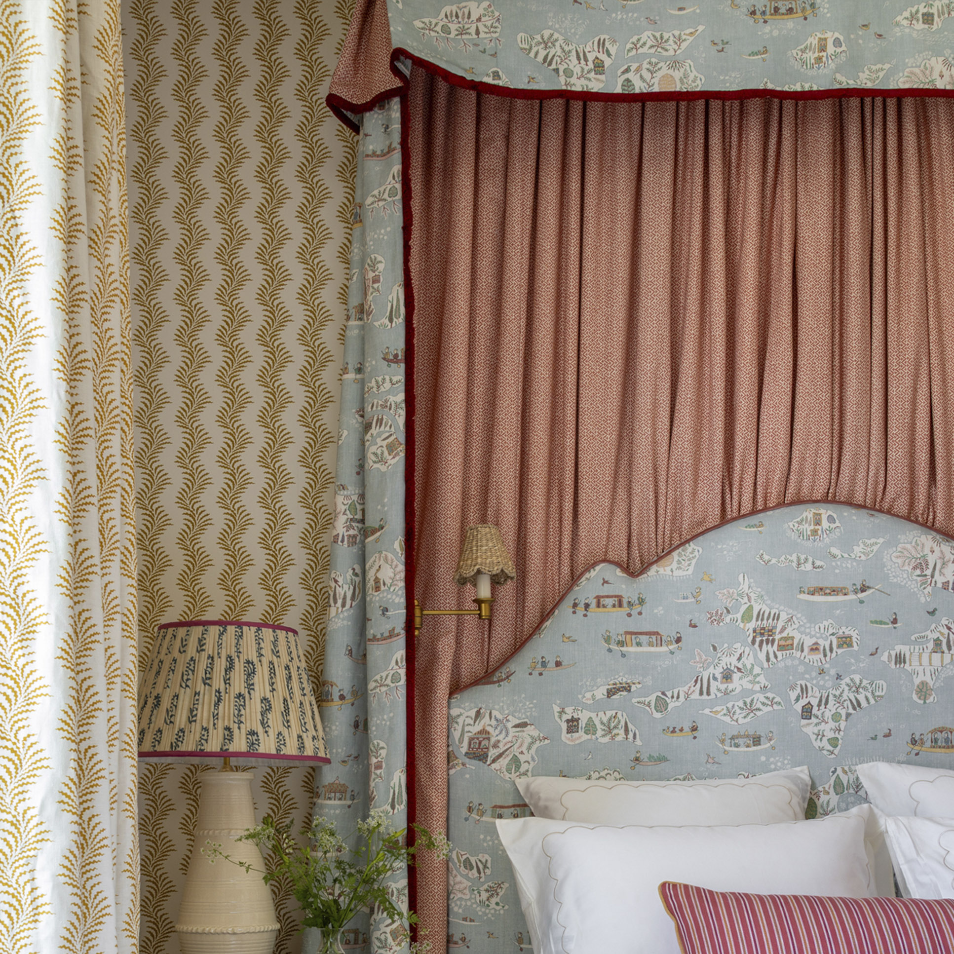 lewis and wood regatta design bedhead and canopy in bedroom
